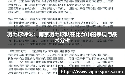 羽毛球评论：南京羽毛球队在比赛中的表现与战术分析